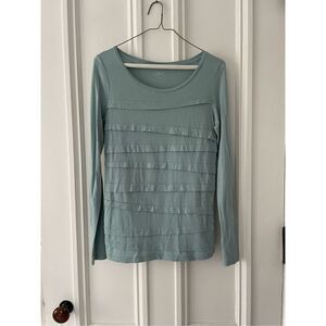 Loft light turquoise ruffled long sleeve top S